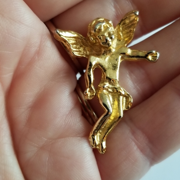 Relisted - Vintage angel brooch pin gold tone cherub on my shoulder religious - Picture 4 of 9